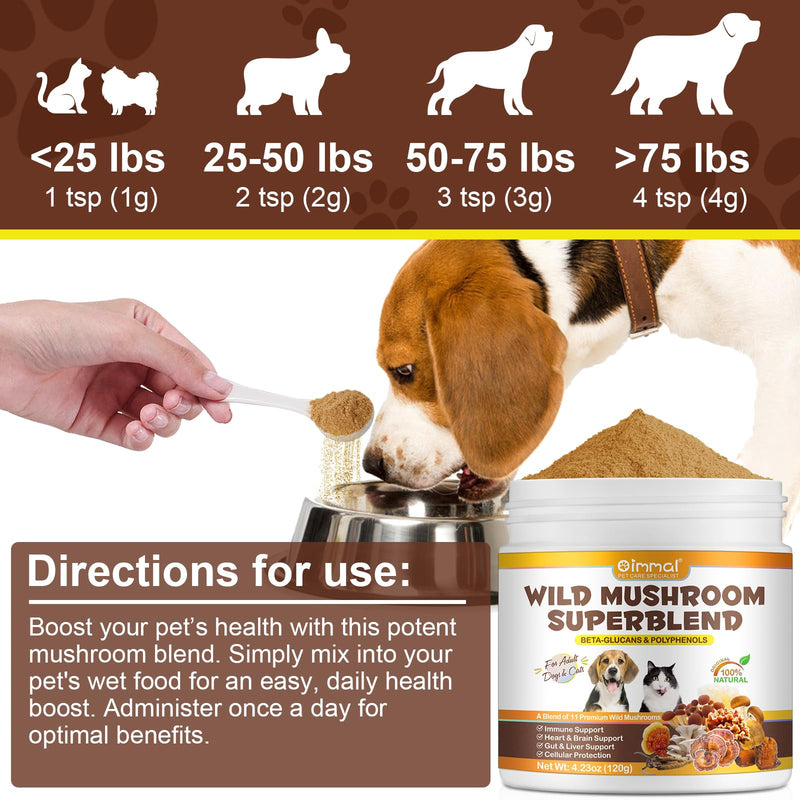 Mushroom Powder for Dogs, Wild Mushroom Supplement for Cats, Dog Multivitamin, Mushroom Supplement for Dogs, Boosting Immunity, Gut Digestion, Easy To Absorbed 4.23 OZ