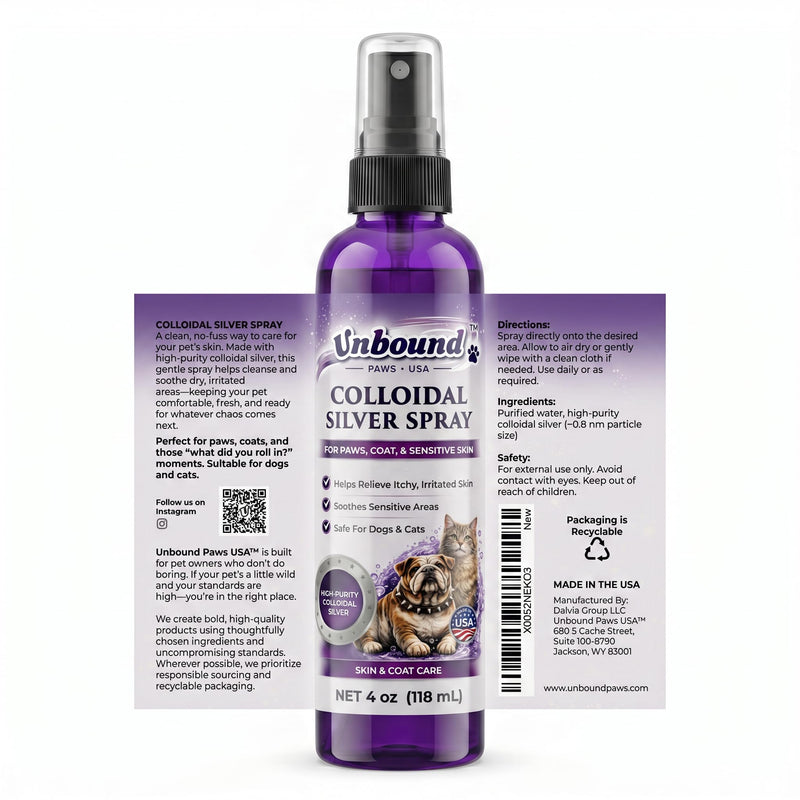 Colloidal Silver Spray for Dogs & Cats – Gentle Skin & Coat Support – Soothes Irritated Skin, Rashes & Scratches – Natural Pet Care – 4 Oz