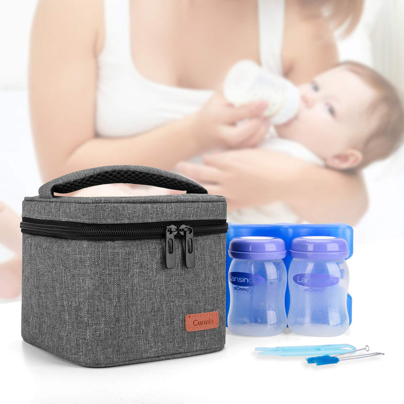 CURMIO Breastmilk Storage Bag for 4 Bottles up to 5 Oz, Insulated Mini Cooler Bag for Baby Bottles, Bottle Warmer On The Go for Daycare, Bag Only, Grey - BeesActive Australia