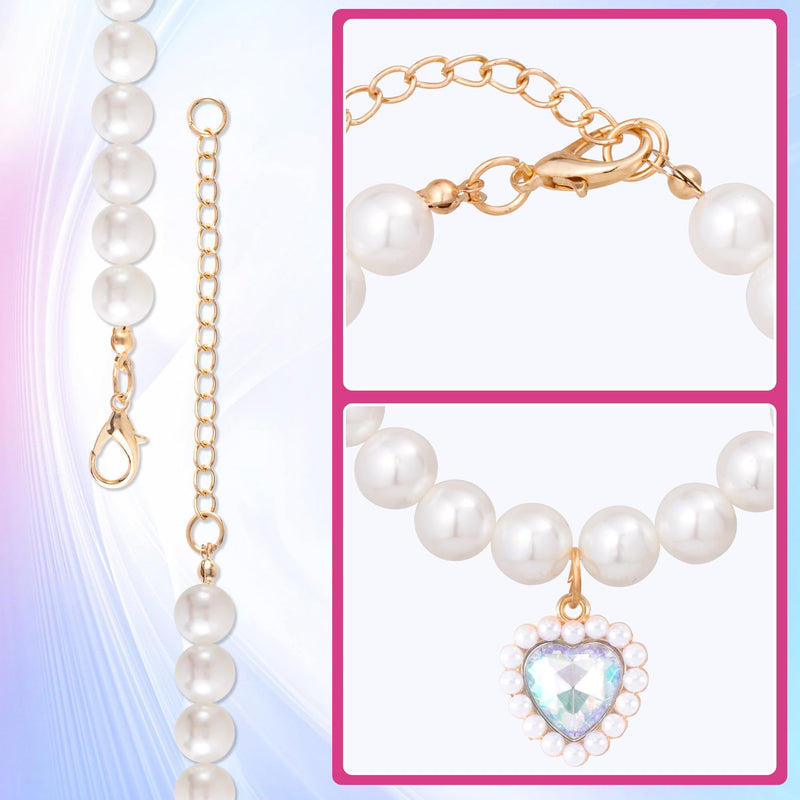Cat Pearl Collar with Heart Pendant, Cute Pearl Pet Necklace in Medium, Adjustable Wedding Party Small Dog Jewelry Accessories for Puppy Kitten- White - BeesActive Australia