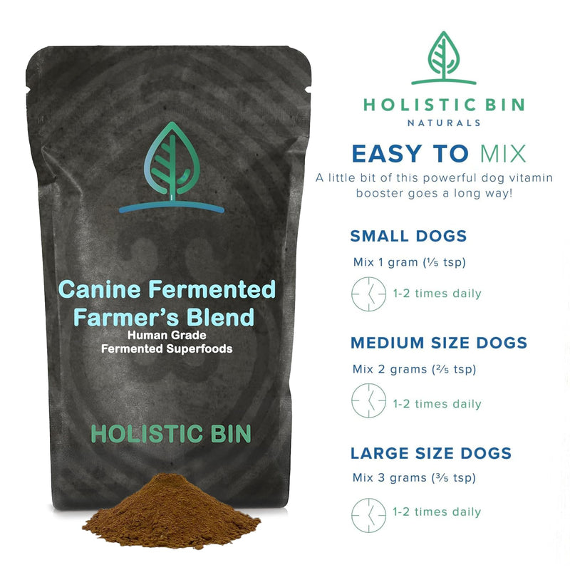 Canine Fermented Farm Supplement by Holistic Bin - Multivitamin Powder with Digestive Enzymes, Fermented Spinach, Pumpkin, Blueberry, Beets, & Turmeric - Dog Vitamins for Overall Health - 50g Powder Fermented Blend - PawsPlanet Australia