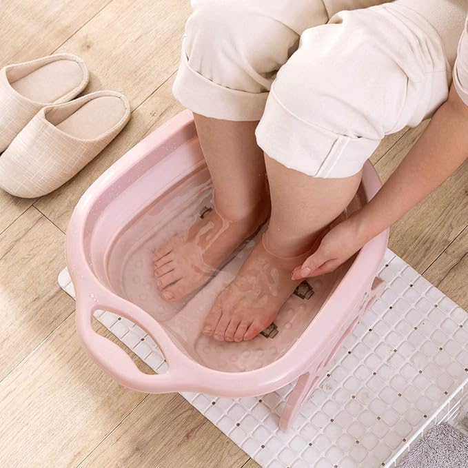 Foot Bath Bucket, Folding, Massage, Anti-Cold, Fatigue Reduction, Portable, Compact, Lightweight, Foot Bathtub, Foot SPA, Care, Foot Massage Barrel, Household Foot Bath, 19.7 x 15.7 x 8.7 inches (50 x 40 x 22 cm ), Pink - BeesActive Australia