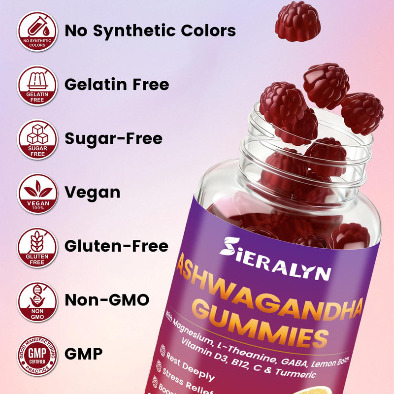 Ashwagandha Gummies Supplements 2000mg for Women Men, Vegan, Sugar-Free | Organic Ashwagandha Root Extract with D3, L-Theanine for Calm & Relax, Non-GMO, Gluten Free, 60 Count, 30-Day Supply 60 Count (Pack of 1)