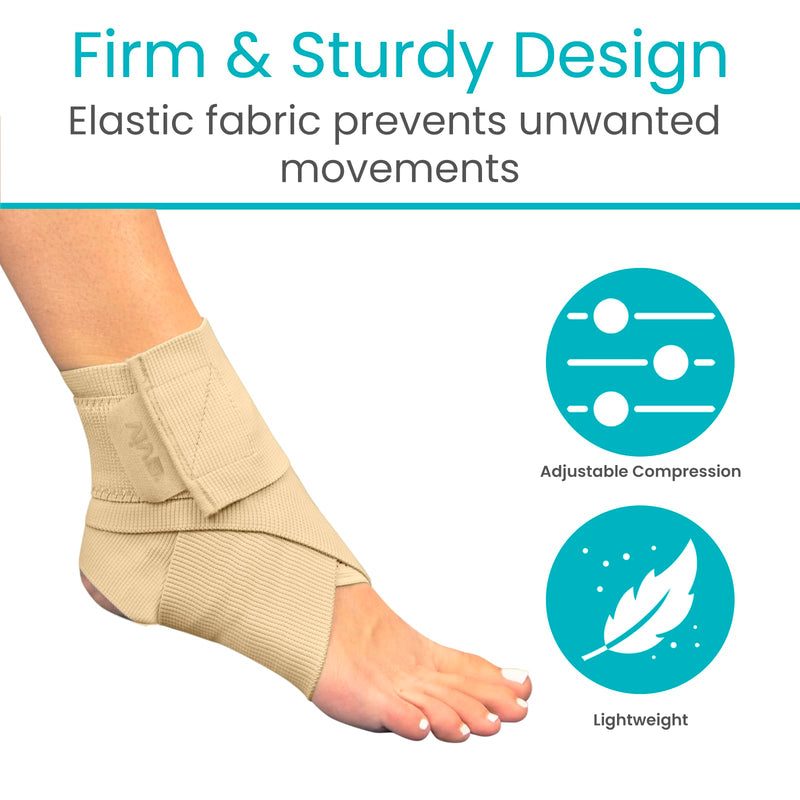 Vive Ankle Wrap (2 Pack) - Strap Heel Brace Stabilizer for Sprained Foot - Breathable, Soft, Firm Compression Sport Sleeve for Swelling - Adjustable Nonslip Elastic Support for Tendonitis (Women, Men) Beige - BeesActive Australia