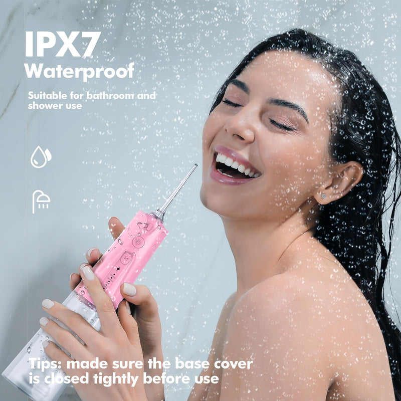 Bezvoi Water Flosser Teeth Pick: 5 Modes Cordless Water Dental Floss 300ML Portable Rechargeable IPX7 Waterproof Electric Water Flossing Cleaning Picks with 6 Jet Tips Oral Irrigator Cleaner, Pink