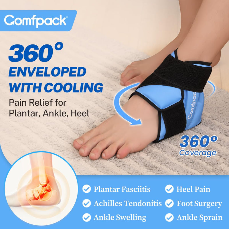 Comfpack Heel Ice Pack Wrap for Plantar Fasciitis Relief, Ankle Ice Pack Wrap for Swelling, FSA Eligible, Reusable Gel Cold Pack for Foot Pain Relief, Achilles Tendonitis, Ankle Sprain, Heel Pain Blue - BeesActive Australia