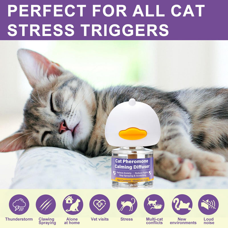 Cat Calming Pheromone Diffuser, 4 Refills 48ml & 2 Diffusers, 120 Days Long-Lasting, Relieve Anxiety, Reduce Fighting, Spraying & Scratching, Safe for Cats Kittens & Humans 1