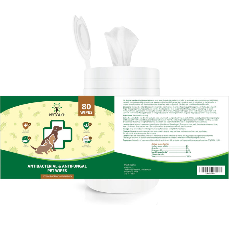 Antifungal and Antibacterial Wipes for Dogs & Cats, Dog Yeast Infection Treatment Wipes, All Natural Grooming Wipes for Cleaning, Help with Hot Spots, Ringworm, and Skin Infections, 80 Count - PawsPlanet Australia