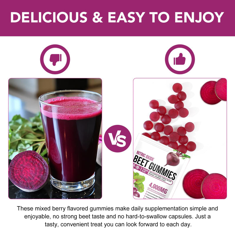 90 Chews Beet Root Gummies, Sugar Free | 8 in 1 Beet Root Extract with CoQ10, Grapeseed Extract 90 Chews for Antioxidant, Promoting Nitric Oxide, Energy Level Suport, with Vitamin B12, C 90 Count (Pack of 1)