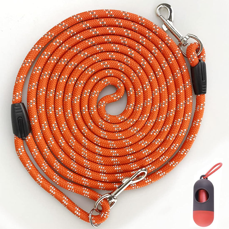 Long Rope Dog Leash for Dog Training 12FT 20FT 30FT 50FT, Reflective Threads Dog Cat Leashes Tie-Out Check Cord Recall Training Agility Lead for Large Medium Small Dogs (Orange, 10mm*12ft) ORange - BeesActive Australia