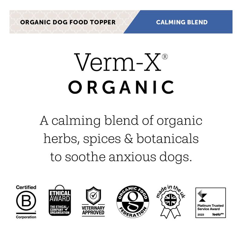 Verm-X Organic Food Supplement for Anxious Dogs. With Passion Flower, Chamomile and Valerian to help Soothe and Calm Sensitive Dogs or Dogs with Situational Anxiety.