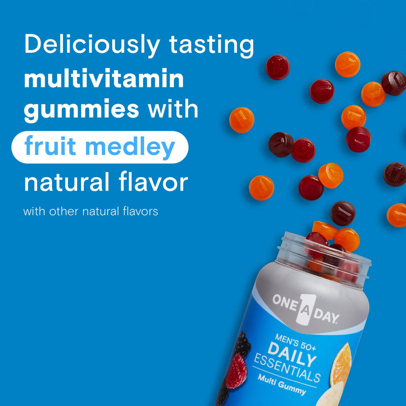 One A Day Men’s 50+ Daily Essentials Multivitamin Gummies, Multivitamin for Men Over 50, Fruit Medley Flavor, 120 Gummies 120 Count (Pack of 1) New Gummies