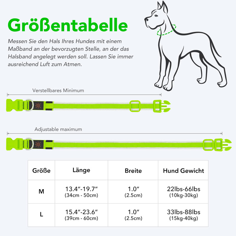 Luminous Dog Collar, Colaseeme LED Dog Luminous Collar, Waterproof Dog Collar, Luminous, Dog Luminous Collar, Rechargeable for Pet Night Walking Safety, Green L Large (15.4"-23.6"/39-60 cm) - BeesActive Australia