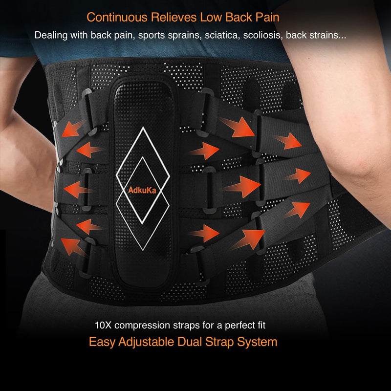 Back Brace for Lower Back Pain Women Men - 10x Maximum Compression and Adjustable - Lumbar Support Belt with 3D Pad - Ergonomic and Breathable 3D Material - for Herniated Disc,Sciatica (L) L - BeesActive Australia