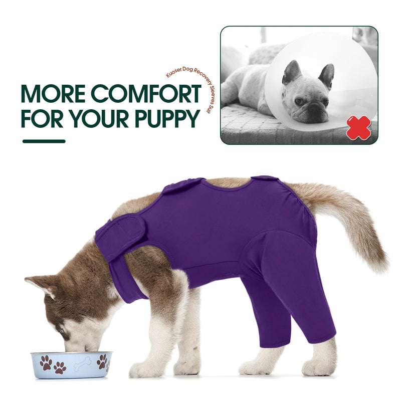 Kuoser dog bodysuit after surgery, dog bodysuit after surgery body for dog castration male dog, dog recovery suit, dog leg protection bodysuit, anti-wound licking surgery body dog, dog neck brace alternative, purple XL XL (chest: 67-81cm) brilliant purple - BeesActive Australia
