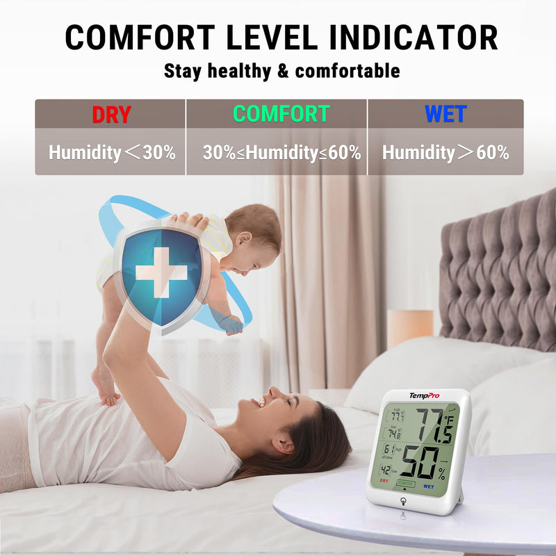 TempPro TP53 Digital Hygrometer Indoor Thermometer for Home, Temperature Humidity Sensor with Comfort Indicator & Max Min Records, Backlit Display Room Thermometer Humidity Meter(Previously ThermoPro) 1 - BeesActive Australia