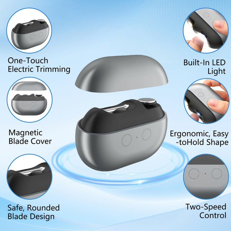 Easy Clip Smart Nail Clipper,New 3 in 1 Easyclip Electric Nail Clippers for Seniors,Automatic Nail Clipper with LED Light & Nail Scraps Storage,Toenail Trimmer for Thick Nails,Seniors,Adult(Gray)