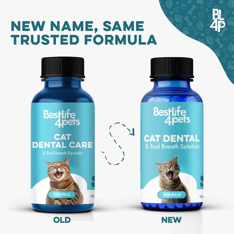 Cat Dental Care Supplement for Bad Breath, Tartar & Gum Support - Natural Cat Teeth Cleaning Oral Tablets Provide Eating & Gum Comfort, Teeth Wellness and Plaque Control, Tiny Dissolvable 400 Pills 1-Pack