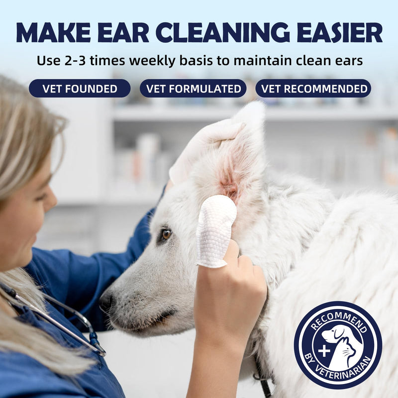 Dog Ear Cleaner Wipes - Widen Ear Finger Wipes for Dogs & Cats, Remove Ear Wax, Debris, Relieve Ear Itching & Inflammation with Aloe and Calendula - 60 Count 60Pcs - BeesActive Australia
