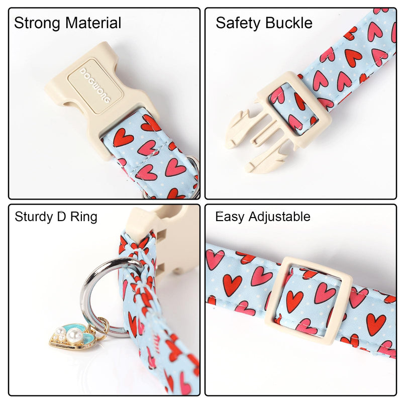 DOGWONG Valentine Dog Collar- Cute Blue Heart Dog Collars Adjustable Designer Valentine’s Day Puppy Heart Dog Collar for Small Medium Large Dogs S V: Blue heart - BeesActive Australia
