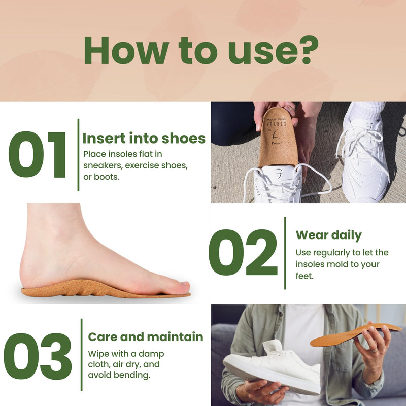 STRYDA Slim Orthopedic Insoles - 100% Cork Soles to Promote Natural Foot Function - Barefoot Friendly Shoe Inserts for Feet, Knees & Back - 100% Natural, Vegan - M Medium - BeesActive Australia