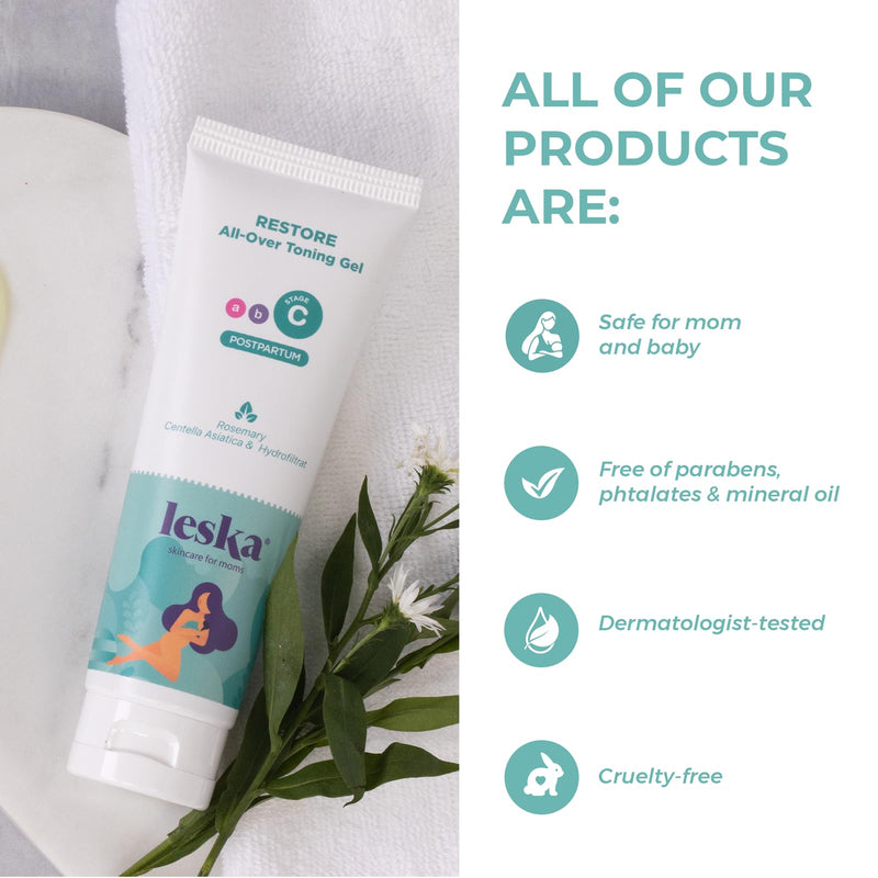 Leska Maternity Post-Pregnancy Gel | STAGE C: RESTORE All-Over Toning Gel (Postpartum) | Part of a Complete 3 Part Pregnancy Skin Care System | New Mom Gifts (4oz) 9+ Months, Toning Gel 1-Pack