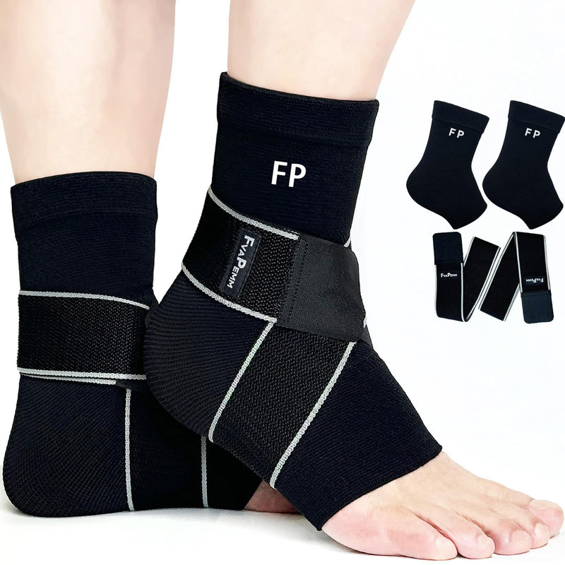 Ankle Brace for Women Men-2 Pack Copper Ankle Compression Sleeve Support for Sprained Ankle, Plantar Fasciitis Relief & Achilles Tendonitis Brace, Sports, Running, Black, L Black, Copper Infused Ankle Brace for Women Men