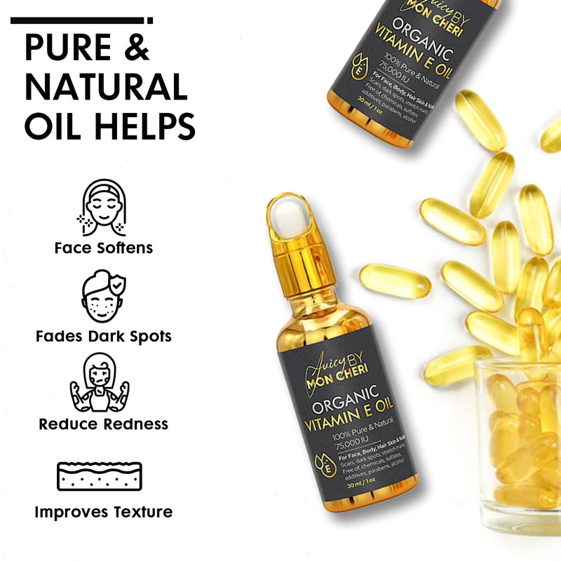 Pure Organic Vitamin E Oil - 1oz Dropper | Soften, Fade Dark Spots & Redness, Scars, stretch marks Improve Texture - BeesActive Australia