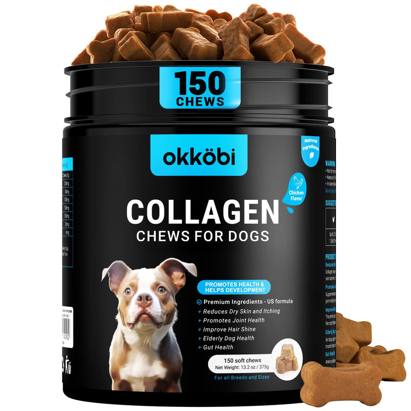 Collagen for Dogs with Glucosamine HCL Hip and Joint Chews for Dogs - Joint, Skin & Coat Support with MSM - Chicken - 150 pcs