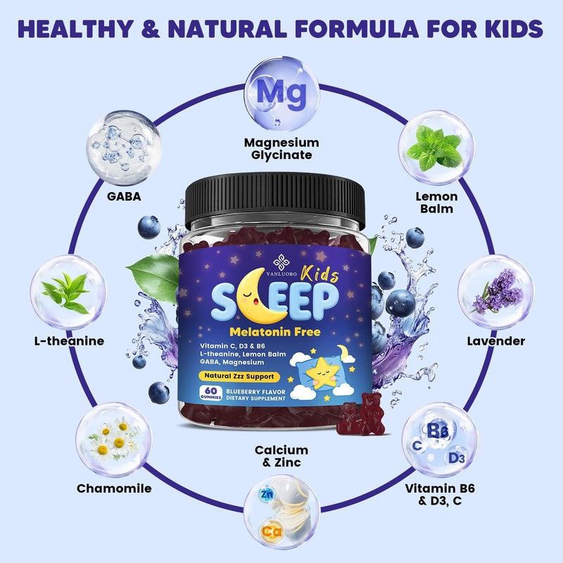 Kids Sleep Gummies - with Magnesium Glycinate, Lemon Balm, L-Theanine | Calming Relaxation, Support Natural Sleep, Quiet Mind - Berry Flavor, Non-Habit Forming 60 Count (Pack of 1)