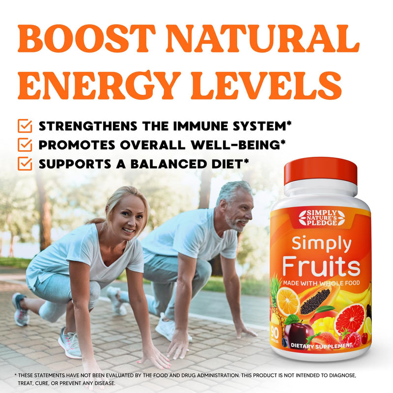 Simply Nature's Pledge - 90 Fruit Capsules - Made with Whole Food Superfoods, Packed with 25 Different Fruits - 100% Soy Free 90 Count (Pack of 1)