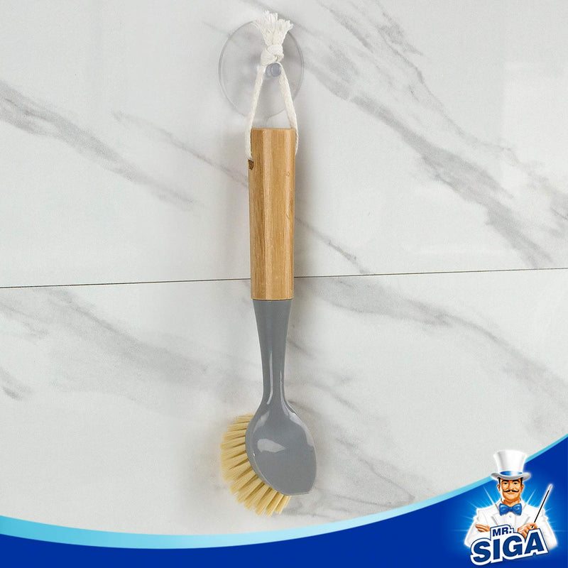 MR.SIGA Dish Brush with Bamboo Handle Built-in Scraper, Scrub Brush for Pans, Pots, Kitchen Sink Cleaning, Pack of 2 Gray - BeesActive Australia