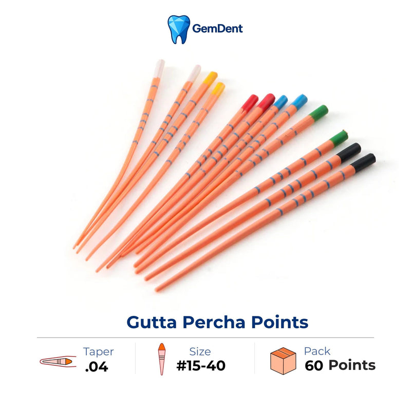 Standard MM Marked Gutta Percha Points, Taper .04 Assorted Sizes #15-40, 60 Pcs/Pack Taper .04 #15-40