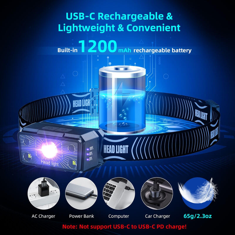 COSOOS 2IN1 UV Headlamp Flashlight Black Light, Rechargeable LED Hand Free Blacklight 395nm Mini Headlight with White & Ultraviolet Light, Detector for Pet Dog Cat Urine Stain,Bed Bug,Scorpions Finder 1 - BeesActive Australia