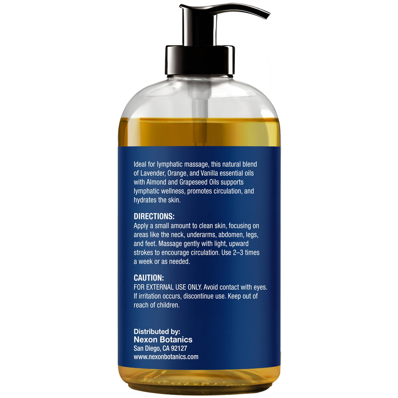 Lymphatic Drainage Massage Oil for Massage Therapy 8 fl oz - Refreshing and Relaxing - Natural Oils with Arnica, Vanilla and Lavender Oil - for Men and Women - Nexon Botanics Lymphatic 8 Fl Oz (Pack of 1)