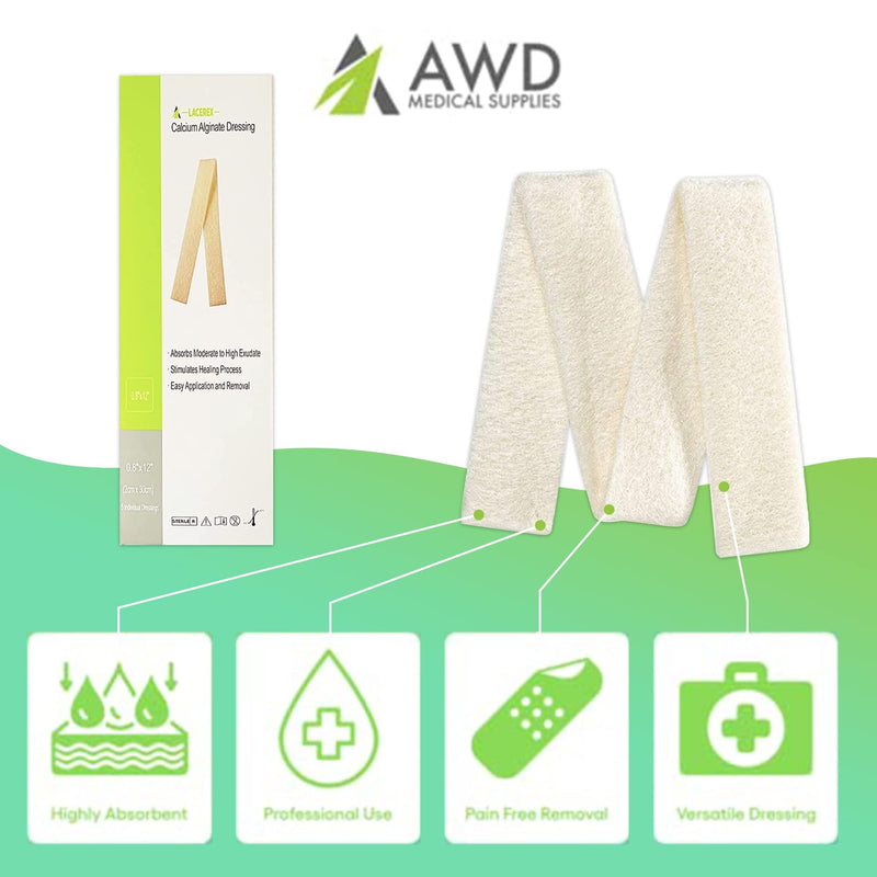 AWD Medical Calcium Alginate Wound Dressing - Highly Absorbent Gauze Pads & Wound Care Products, Quick Clotting Gauze Home & Professional Use, Medical Supplies for Wound Care - (0.8" x 12" Pads 5/Bx) 0.8" x 12" - BeesActive Australia