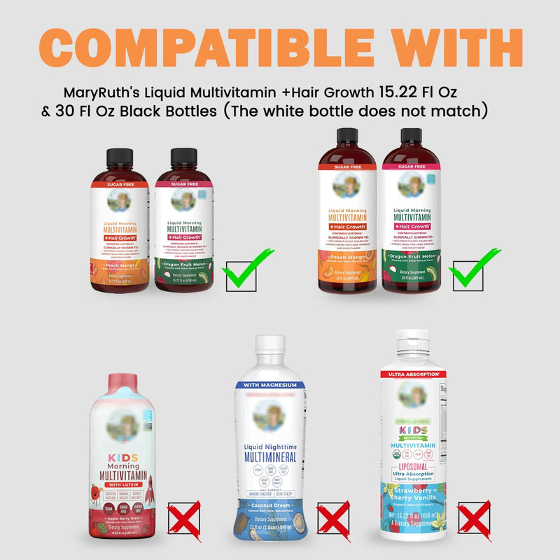 2 Pack for MaryRuth Liquid Multivitamin, 1ml Pump & Shot Glass Set | Food-Grade Glass, Leakproof Pump, 4-in-1 Measuring Cup (ml/oz/tsp/tbsp), for MaryRuth 15 & 30 fl oz Bottles