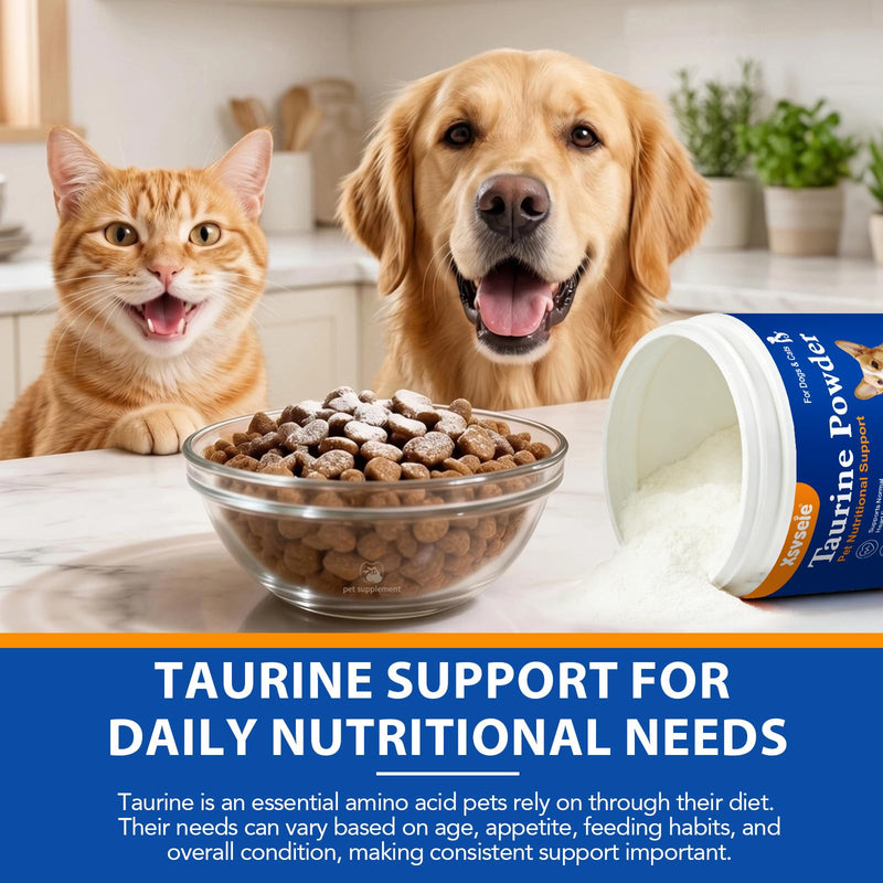 Taurine Powder for Cats & Dogs, 200g Heart Supplement Powder Supports Heart, Vision, Skin & Coat and Immune System Health, Easy to Mix in Food