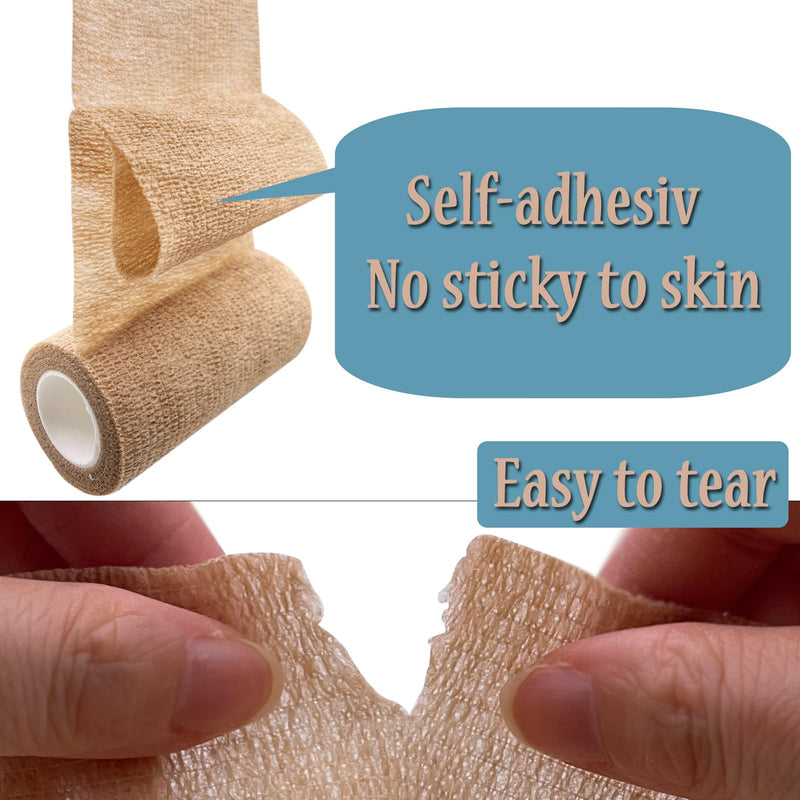 HerMia Self Adhesive Bandage Wrap 3 Rolls 4 Inch Self Adherent Wrap Self Stick Bandages Wrap Stretch Bandage for Wrist Ankle Swelling Sprains 4 In - 3 Rolls - BeesActive Australia