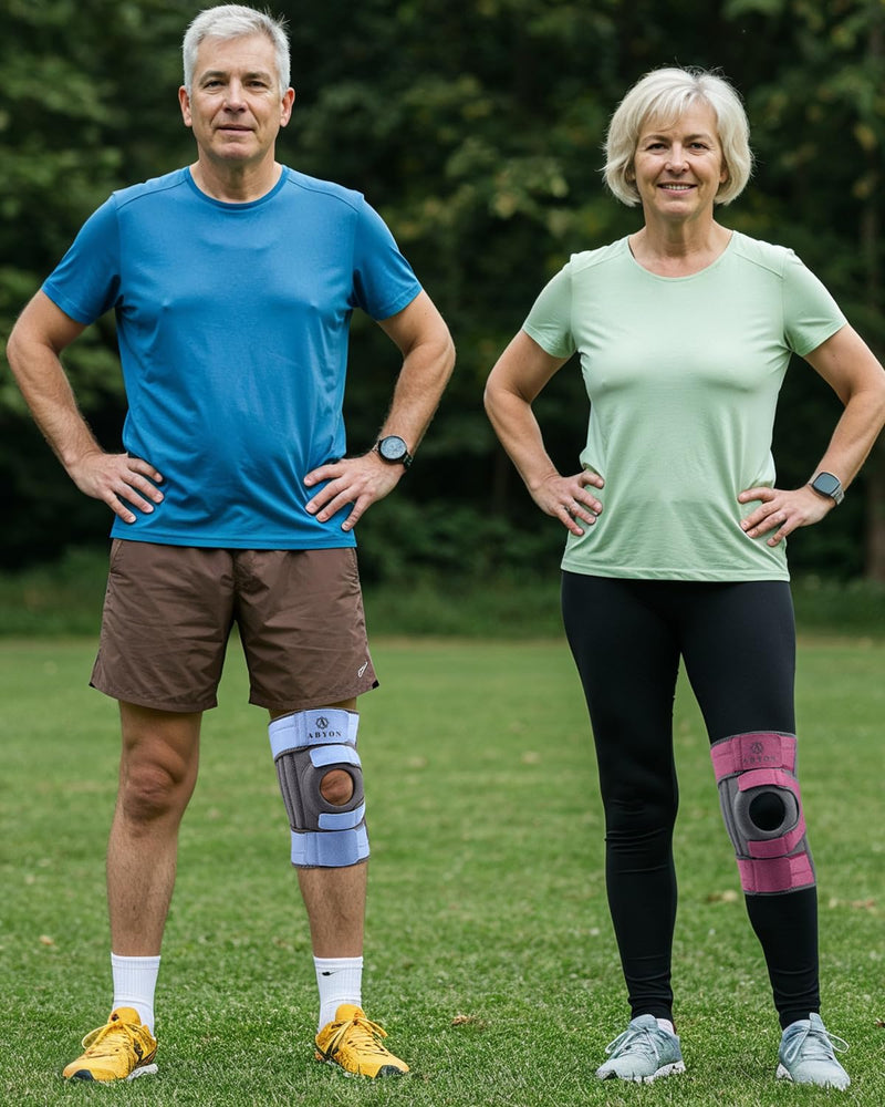 ABYON Knee Brace for Women & Men Meniscus Tear, ACL, Arthritis, Knee Support with Triple Side Stabilizers and Adjustable 360° Wraparound Strap for Maximum Knee Pain Support and Fast Recovery X-Large SteelBlue
