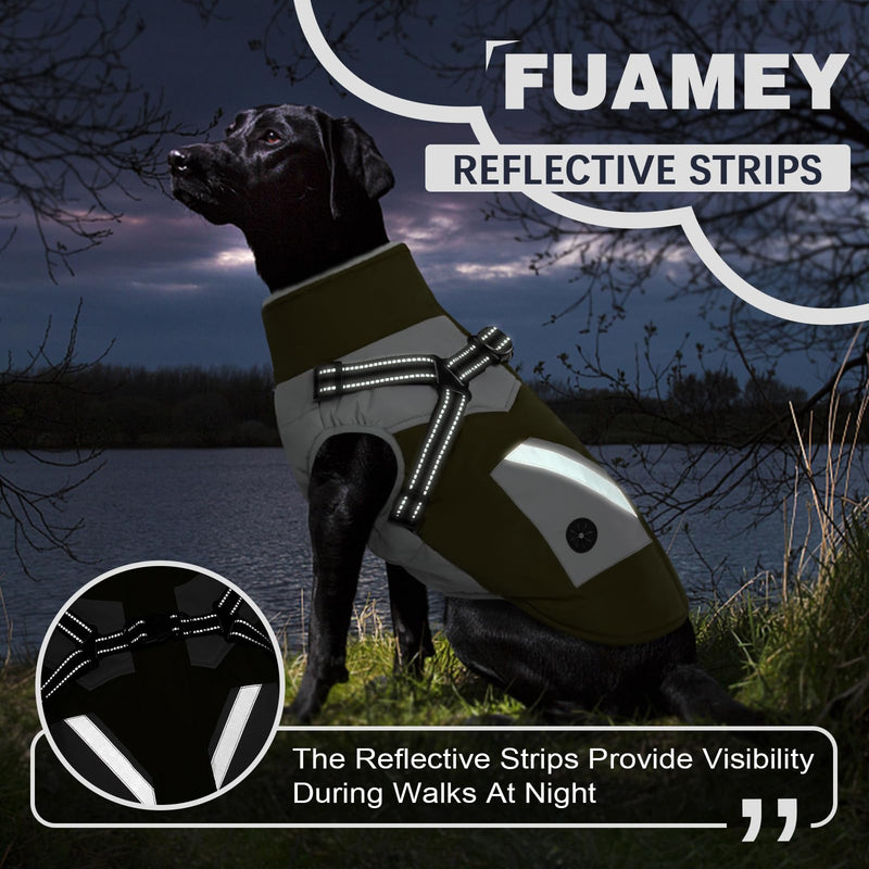 FUAMEY Dog Jackets-Dog Coat with Harness Built in-Waterproof Dog Jacket-Dog Winter Coat with Zipper On Back-Snowsuit Pet Clothes Poop Bag Pockets-Reflective Dog Vest for Extra Small Dogs Green XS X-Small(chest:14in) - BeesActive Australia