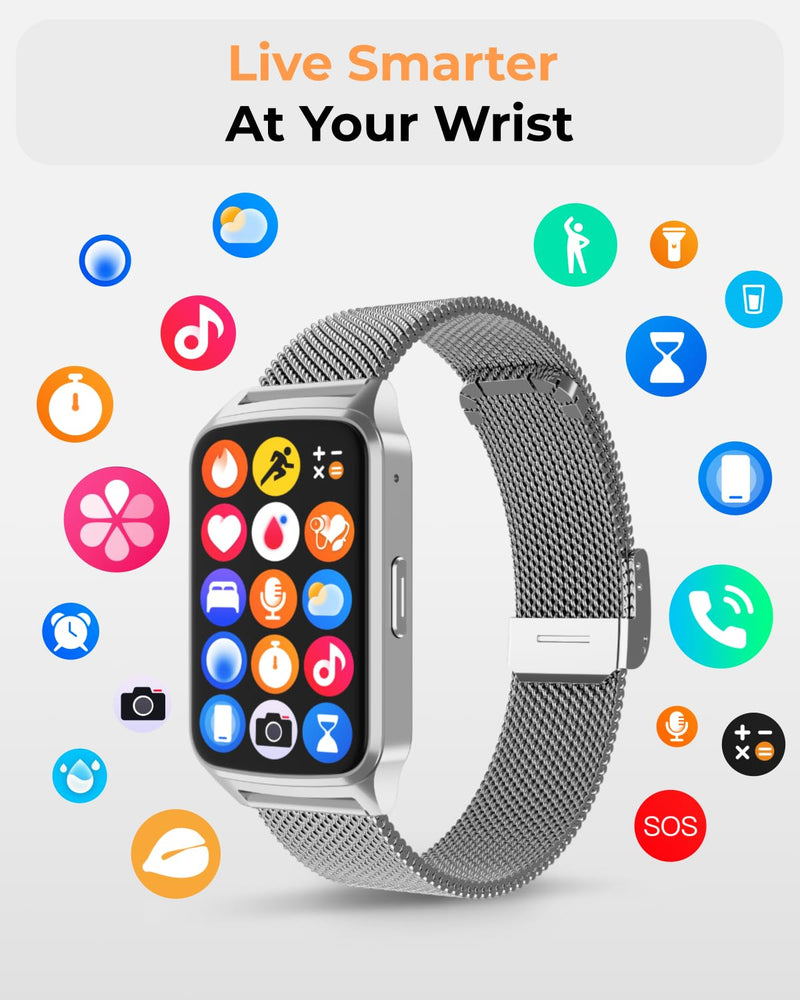 Fitness Tracker Watch for Men Women, Activity Tracker for iPhone and Android with Step Counter, Calorie, Sleep Monitor, 110+ Sports Modes, IP68 Waterproof Smartwatch (Minimalist, Silver, 1.57) Minimalist