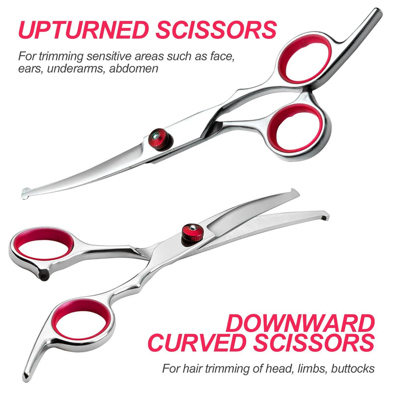 Newaner dog scissors set professional, scissors made of stainless steel with round safety tip, fur scissors including thinning scissors, curved, straight scissors, grooming comb, for dogs, cats, purple - BeesActive Australia