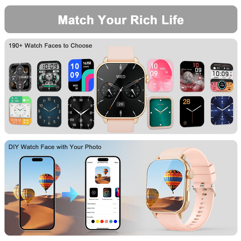 MFVLP Smart Watch for Men Women, 1.85'' AMOLED HD Fitness Watch with 120+ Sports Modes, Bluetooth Call/Heart Rate/Sleep Monitor/Pedometer, Smartwatch for Android iOS, IP68 Waterproof, Gold Deep Pink Gold