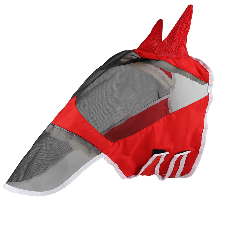 Horse Fly Mask Long Nose with Ear UV Protection Horse Summer | Full Size (Red, (Full) Large) (Full )Large Red - BeesActive Australia