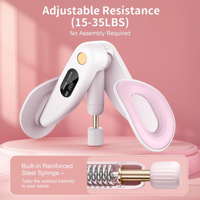 Thigh Trainer Kegel Exerciser 15-35lbs Adjustable Resistance, Pelvic Floor Trainer, Kegel Trainer for Postpartum Rehabilitation, Trimmer Inner Thigh, Thigh Toner Workout Pink