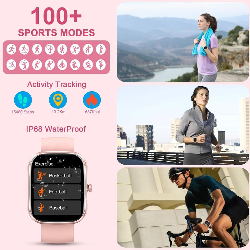 Smart Watch for Women Men (Answer/Make Call), 2026 New 1.91" HD SmartWatch, Fitness Watch with 120+ Sport Modes, IP68 Waterproof, Pedometer, Heart Rate/Sleep Monitor, Activity Tracker for Android iOS Pink