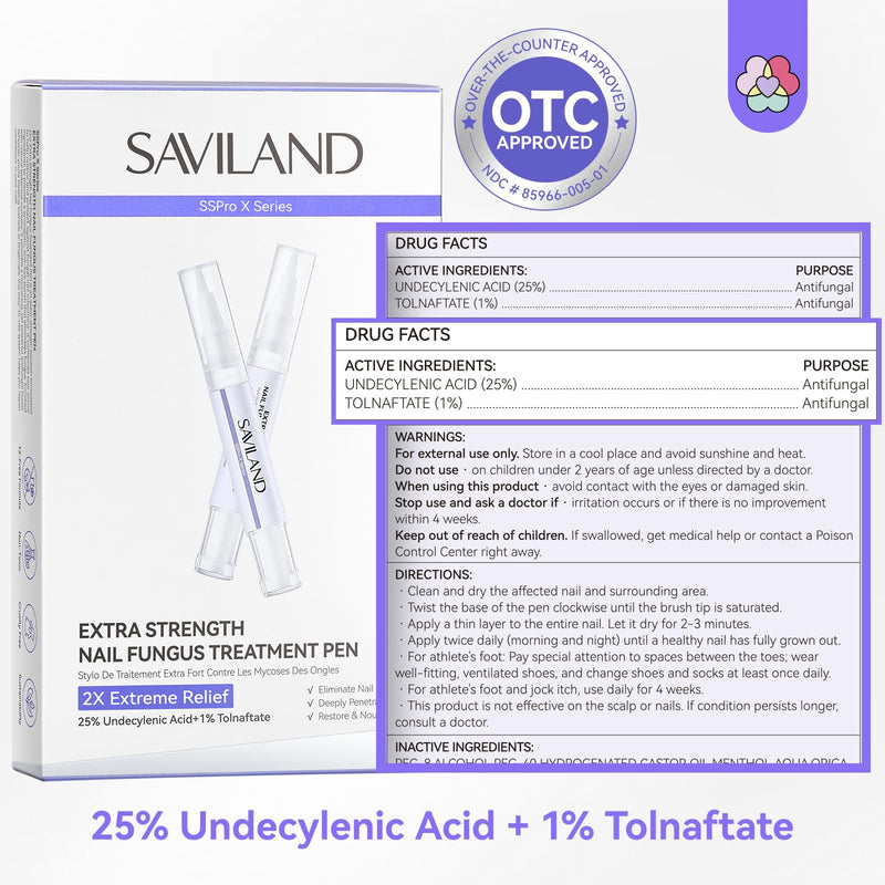 SAVILAND Toenail Fungus Pen Extra Strength: 2X Extreme Nail Repair 25% Undecylenic Acid 1% Tolnaftate Nail Fungus Pen for Damaged Yellow Discolored Thick Foot Toe Nails Softener Treatment Solution - BeesActive Australia