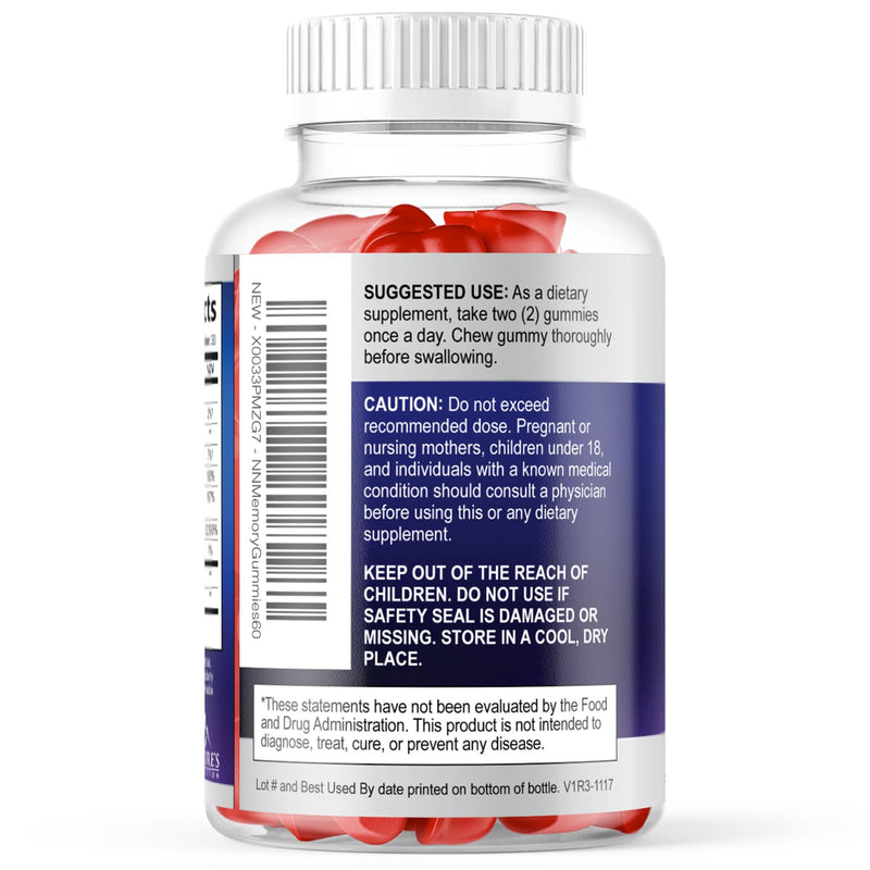 Brain Supplements For Memory & Focus Gummies - Natural Nootropics Support for Concentration Alertness & Clarity Support - 3X Strength Brain Health Vitamins with B6 B12, Phosphatidylserine - 60 Gummies 60 Count (Pack of 1)