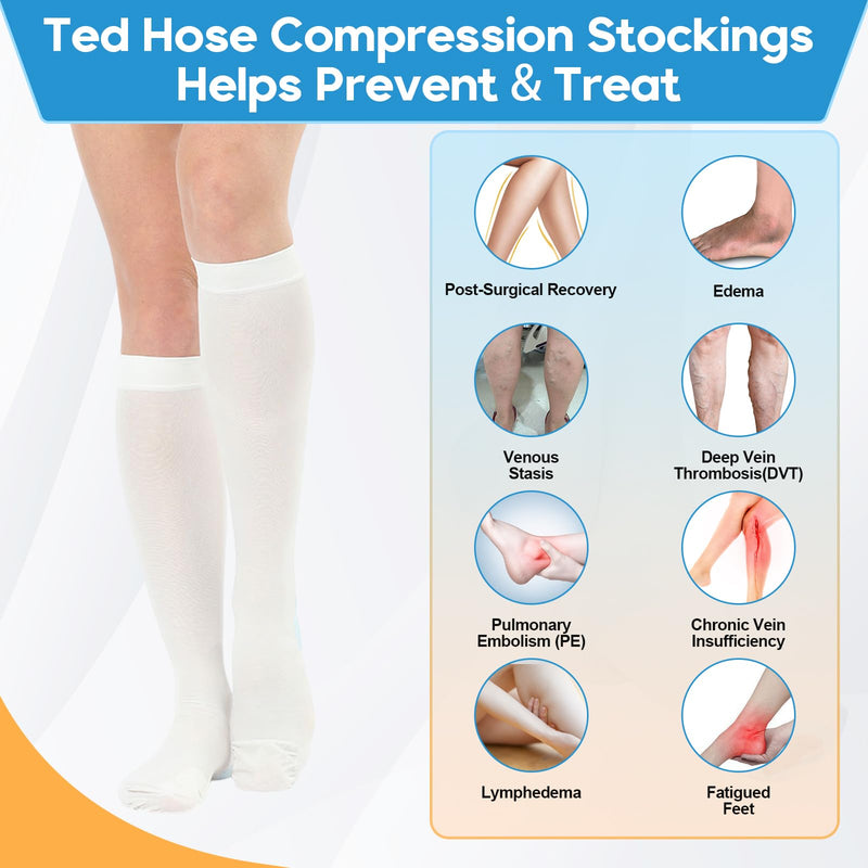 2Pairs Ted Hose Compression Stockings for Women and Men, Anti Embolism Compression Stockings, Surgical Compression Stocking, 15-20 mmHg Compression TED Hose with Inspect Toe Hole XL Knee High - BeesActive Australia